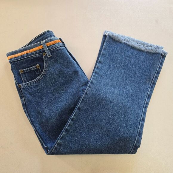 S.L.A. Jeans Junior 7 8 Cut Off Floral Embroidered Straight Leg Medium Wash Blue - Picture 10 of 16